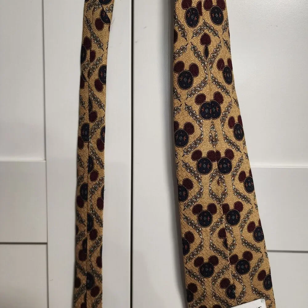 Disney Parks Mickey Mouse 100% Silk Novelty Necktie Yellow Rust Blue Gold